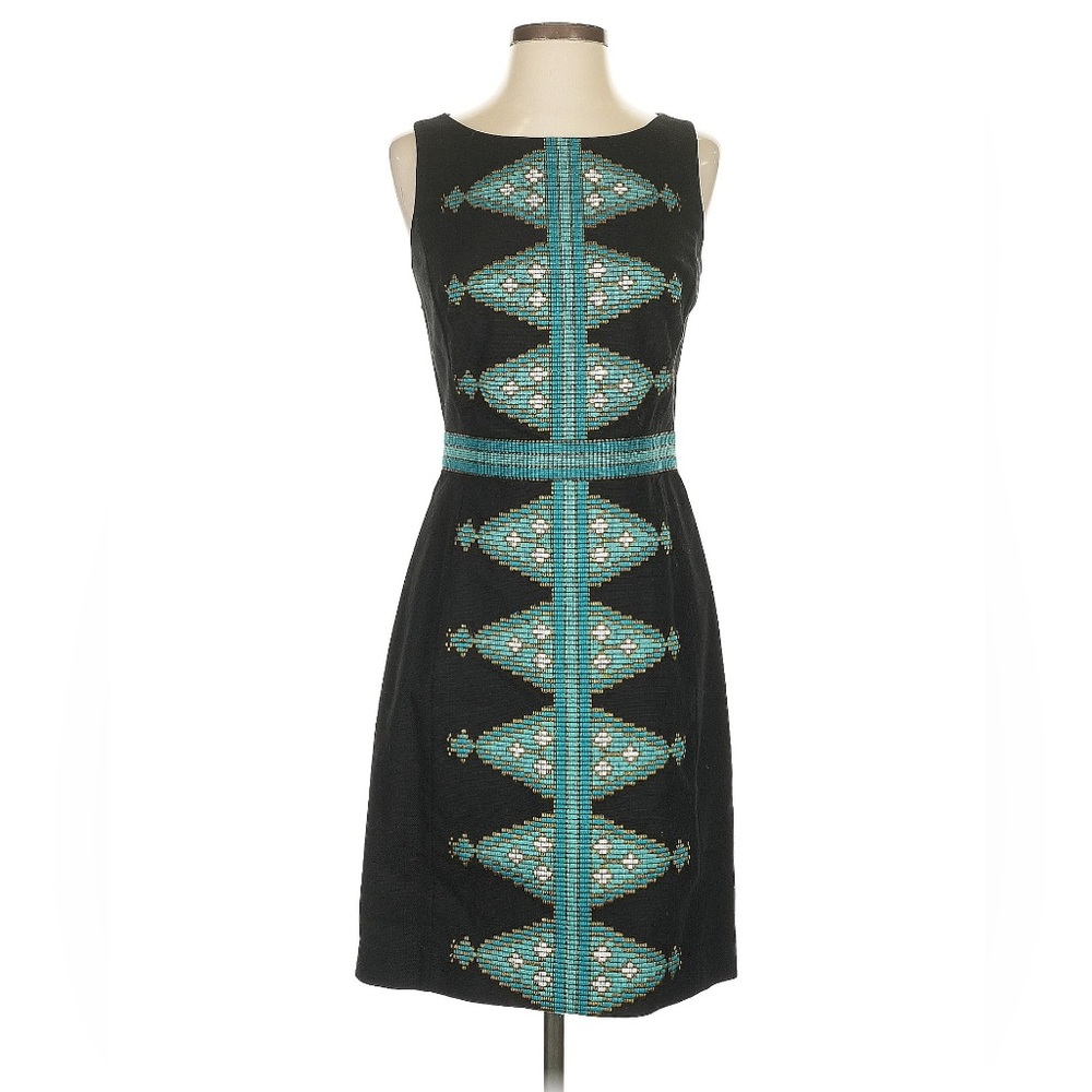 Beth Bowly Aztec split diamond beaded sheath dress  sz 2